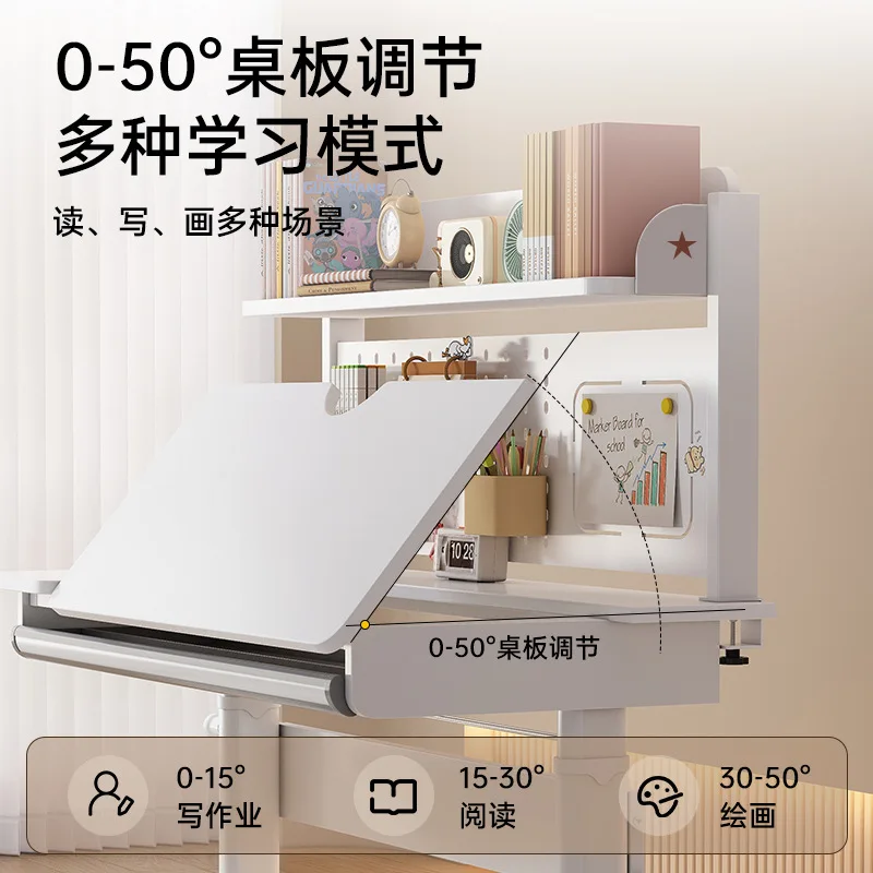 طاولة دراسة للأطفال، مكتب منزلي من الخشب الصلب، طقم مكتب وكرسي لطلاب المدارس الابتدائية للكتابة