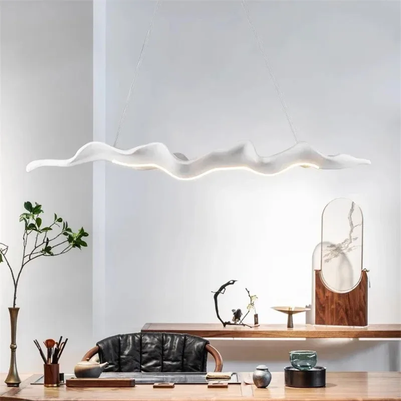 Curva japonesa folha luzes pingente led resina lâmpada de suspensão casa chá quarto escritório lâmpada regulável design criativo lâmpada jantar