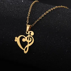 HIPEE Music Note Heart of Treble Clef Pendant Necklace for Women Stainless Steel Music Symbol Necklaces Fashion Jewelry Gift