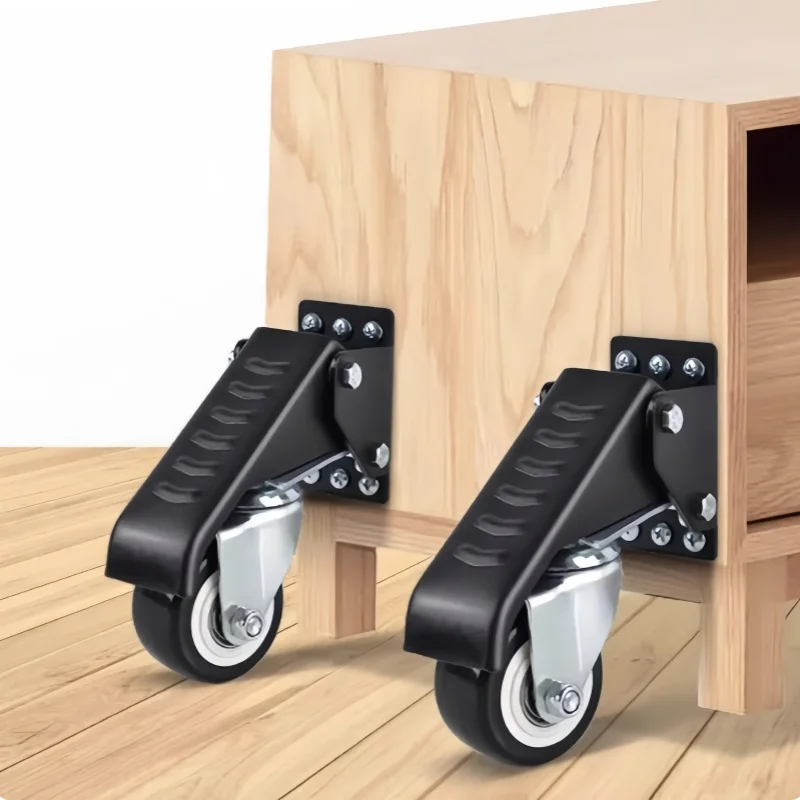SucceBuy 165 Lbs 2.5' Set of 4 Workbench Caster Wheels Side Mounted Retractable Stepdown Wheel 360° Swivel for Tables Equipment