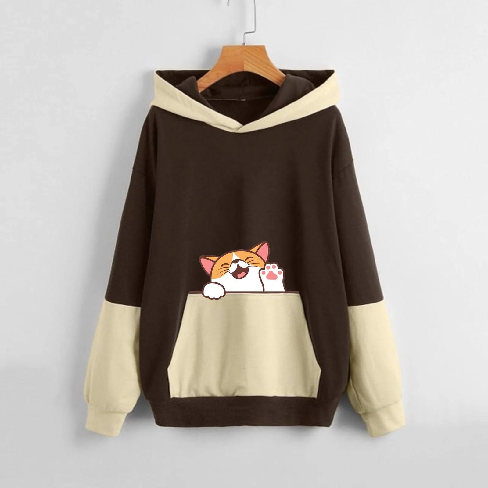 Cute Cat Printed Hoodies Fall Sweaters For Women Teens Pullover Hooded Loose Bluza Damska Hoodies Zip Up hoodies