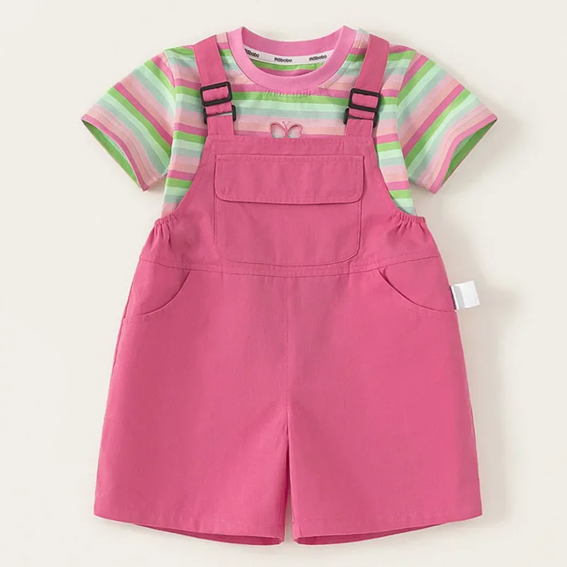 

Summer Baby Clothes Girls Outfit Sets Korean Fashion Cute Stripe Short Sleeve Cotton Tops+Overalls Kids Boutique Clothing B157