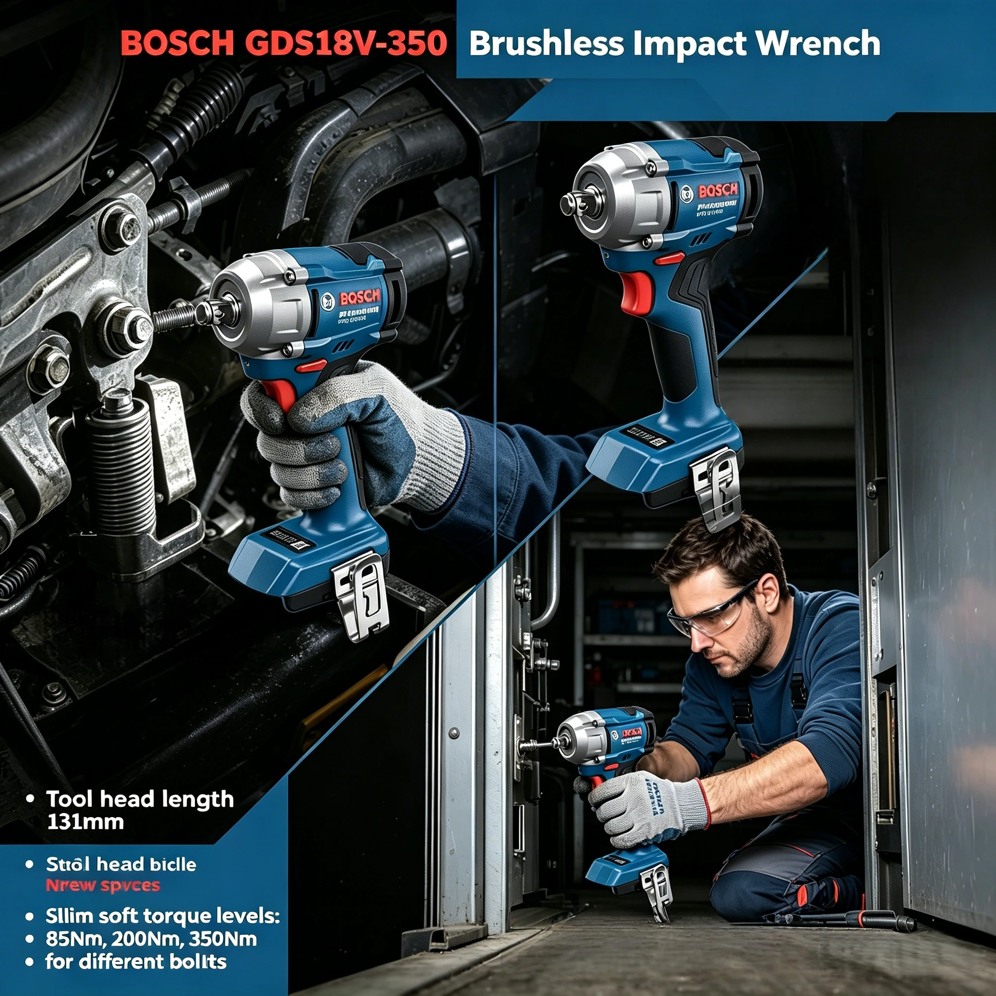 Bosch GDS 18V-350 Brushless Impact Driver, High Torque Output, Durable Housing for Tire Changing & Bolt Loosening