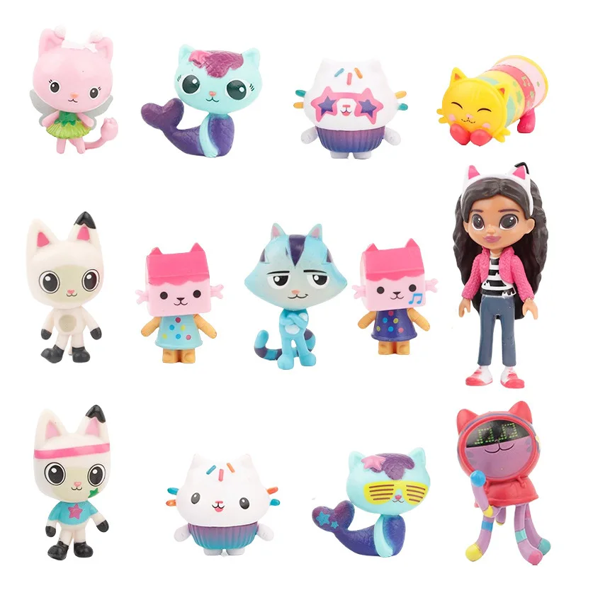 13 pçs gabby casa de bonecas figura brinquedo anime carro sorridente gato abraço gaby menina bonecas mercat dos desenhos animados figura ação crianças presentes natal aniversário
