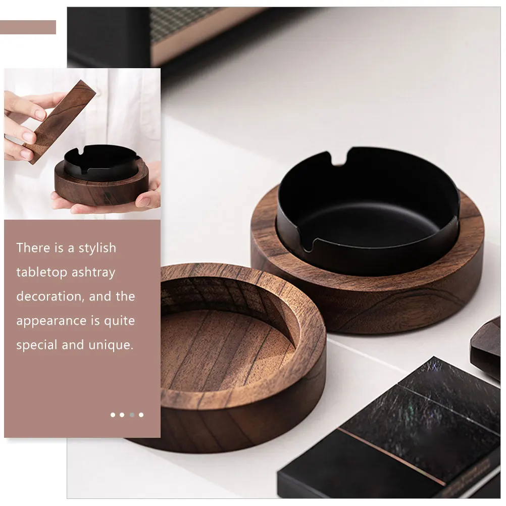 

Wooden Ashtray Tabletop Ashtray Smoke Catcher Home Office Stainless Steel Fire Resistant Desk Decor Portable Holder