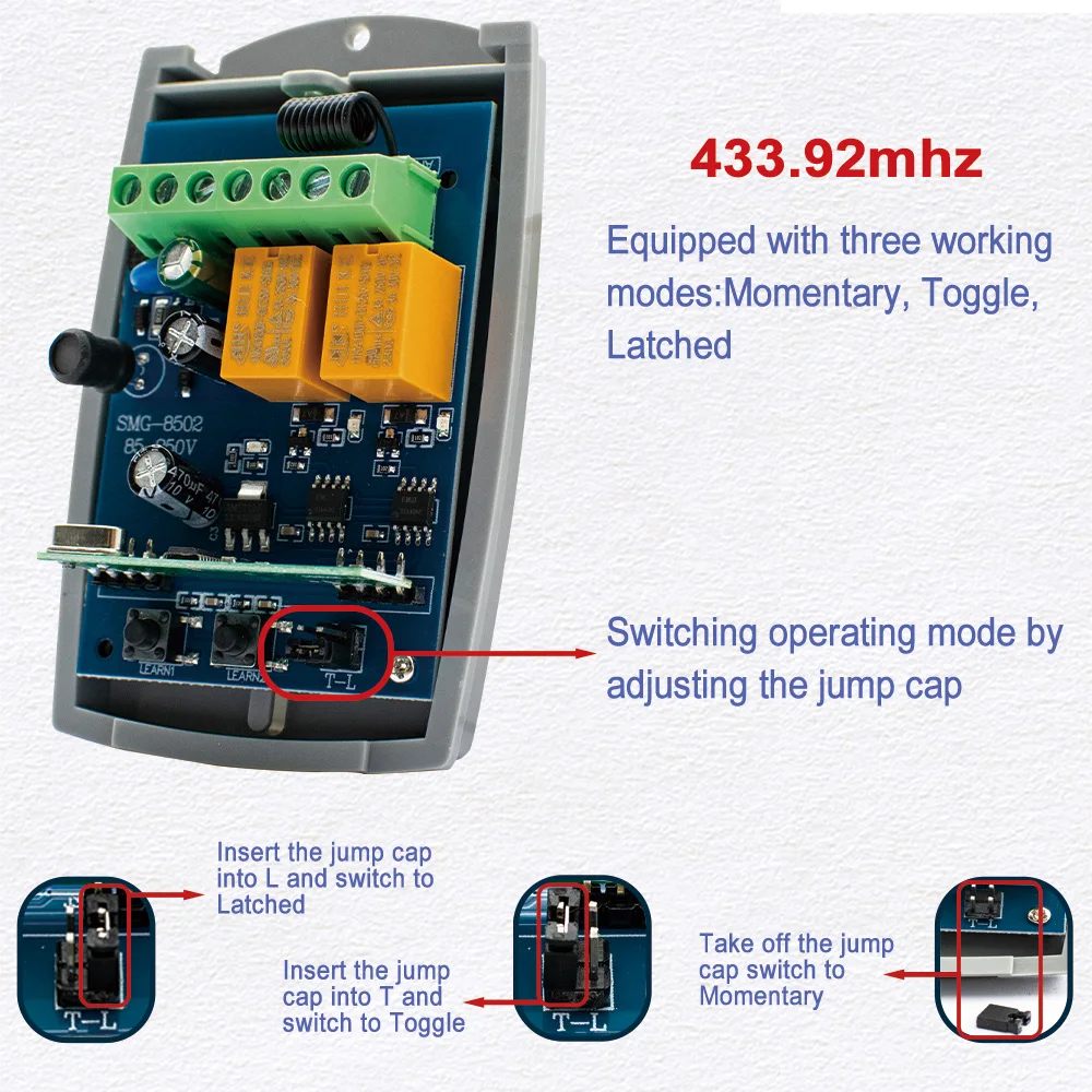 Universal 2 Channel Gate Garage Door Remote Control Receiver 433MHZ Fixed code and Rolling Code Receiver AC 220V 85-250V 7-32V