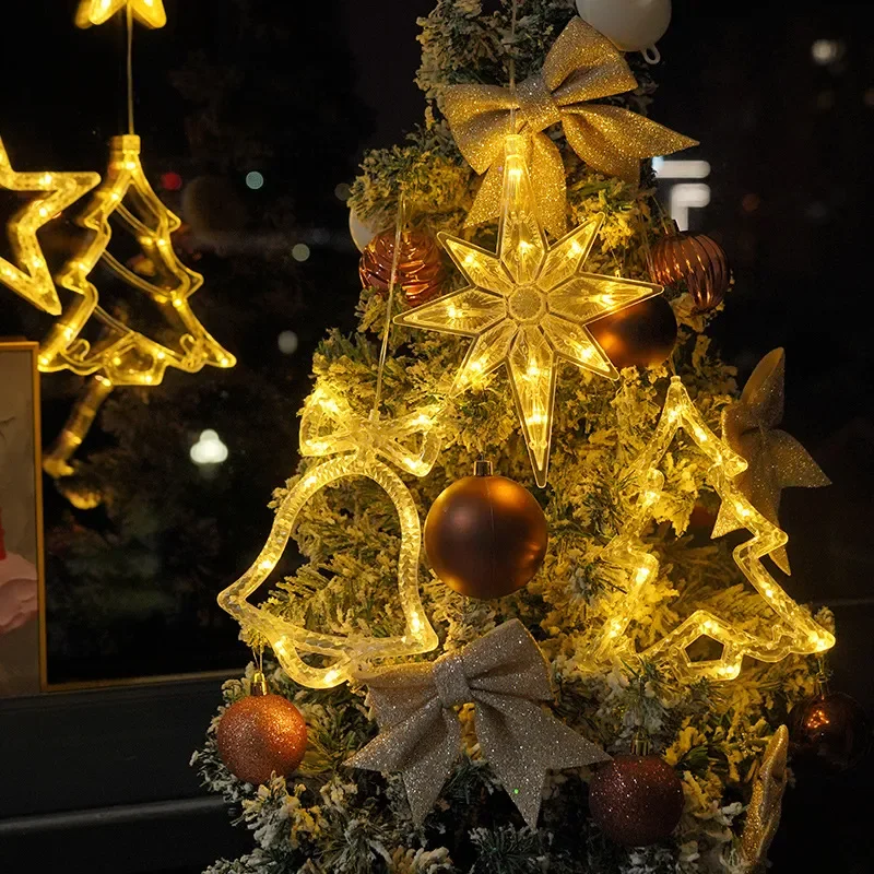 For LED Christmas Decoration Sucker Light Snowman Tree Pentagram Curtain Battery Operated Window Wall Mount Holiday Lighting