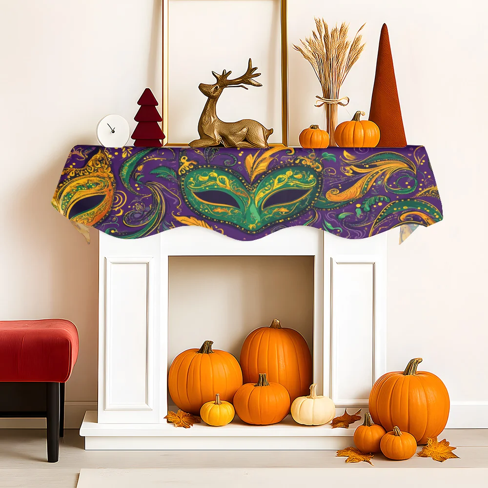 1Pc Carnival Mask Fireplace Scarf Purple Green Gold Mask Decoration Banner European and American Festival Party Decoration Flag - view 3