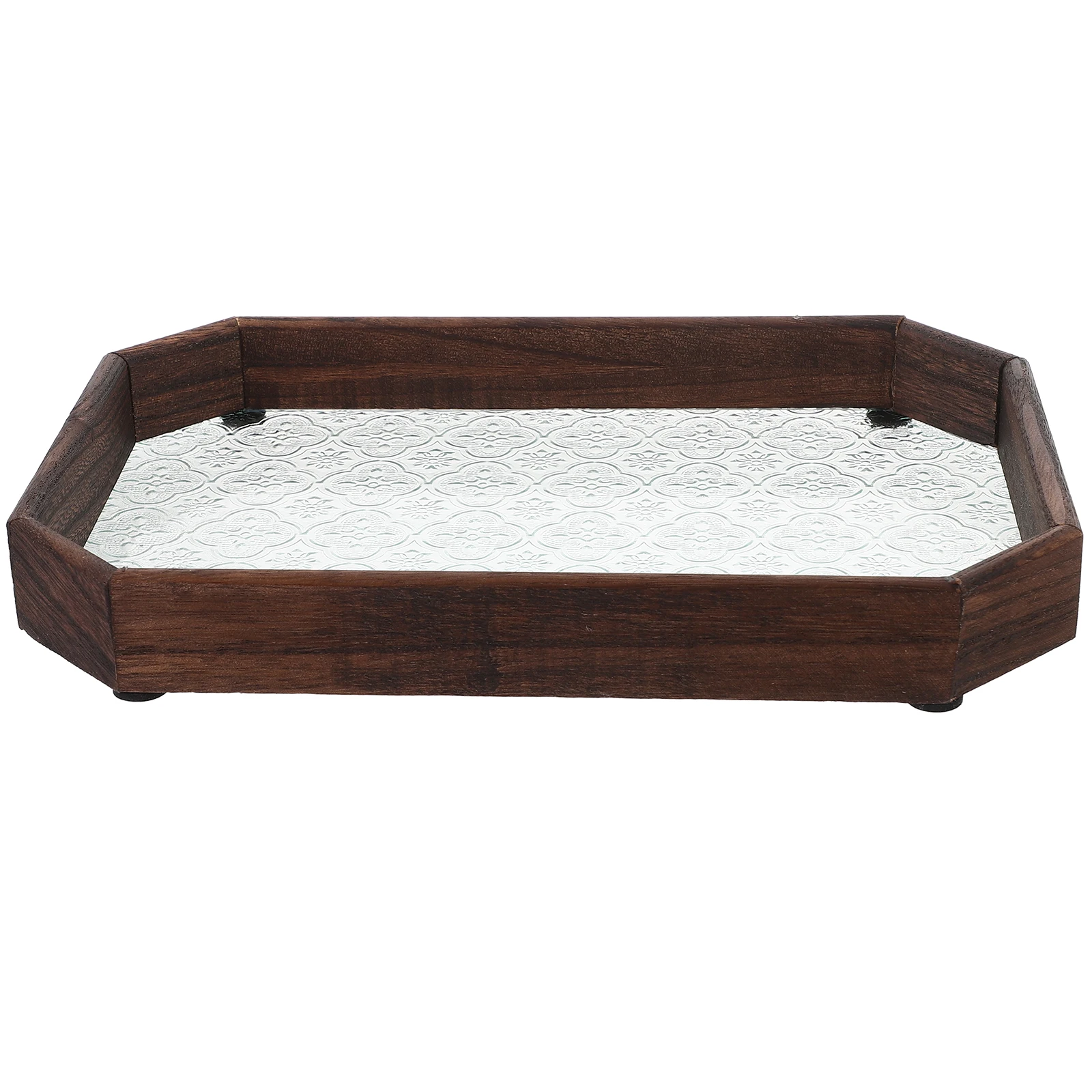 Begonia Flower Wooden Serving Tray Decorative Glass Fruit Tray Coffee Table Home Decor Style for Hotel Restaurant Use