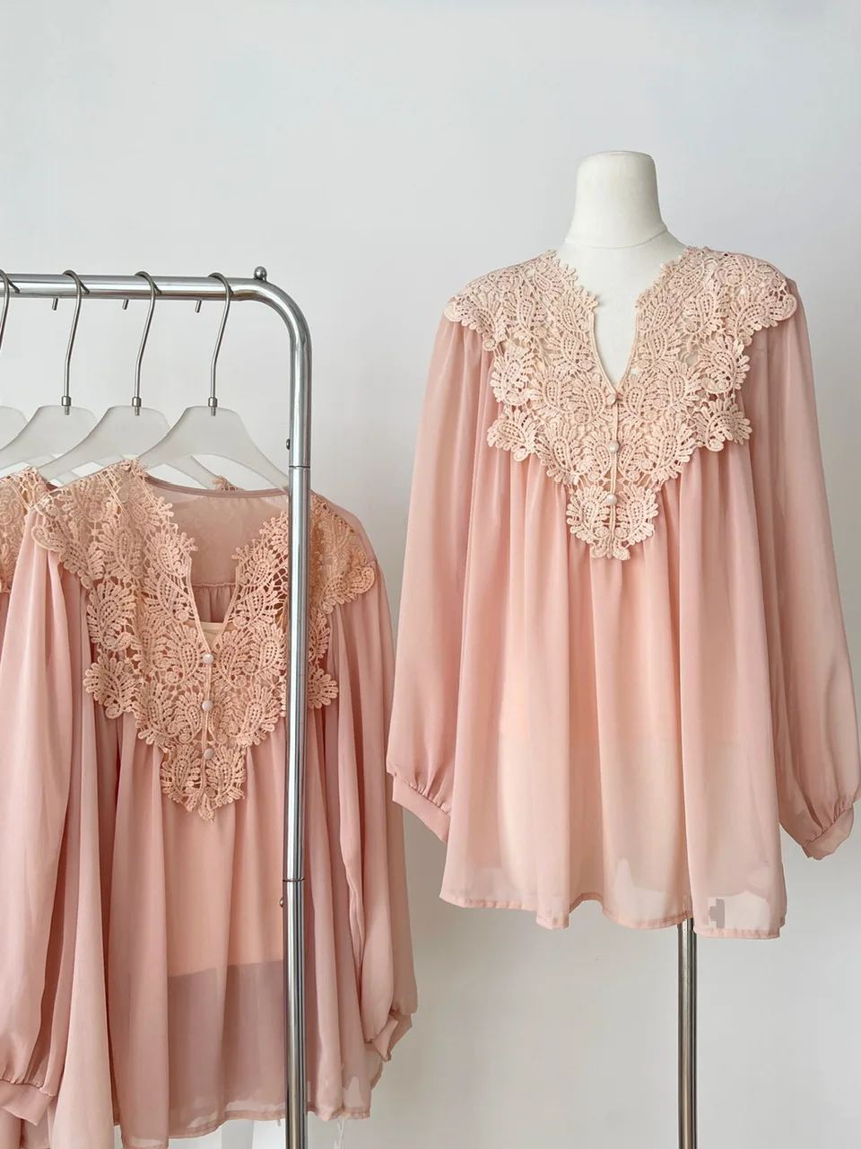 

Lace Trim Long Sve Loose Casual Women's irts 2025 Autumn Season Polyester Fiber 00% Overalls Cover up Sun Protection