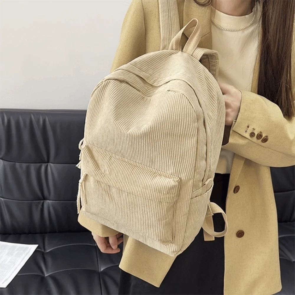 Portable Lightweight Corduroy Backpack Solid Color Harajuku Students School Bag Ulzzang Large Capacity Students Daypack Travel