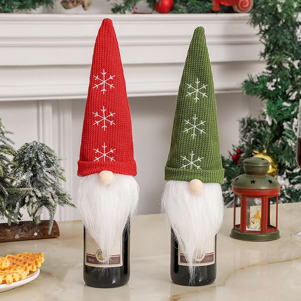 3 Pcs Christmas Supplies Decorative Bottle Covers Dwarf Items Xmas Cloth Santa Gnome Glass Elder