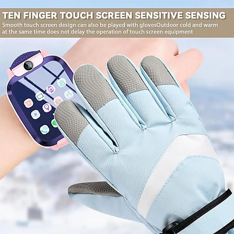 ถุงมือเด็ก ถุงมือสโนว์บอร์ดหุ้มฉนวนกันน้ํา ถุงมืออุ่นแบบปรับได้ อุปกรณ์เสริมฤดูหนาวสําหรับกิจกรรมกลางแจ้งในร่ม