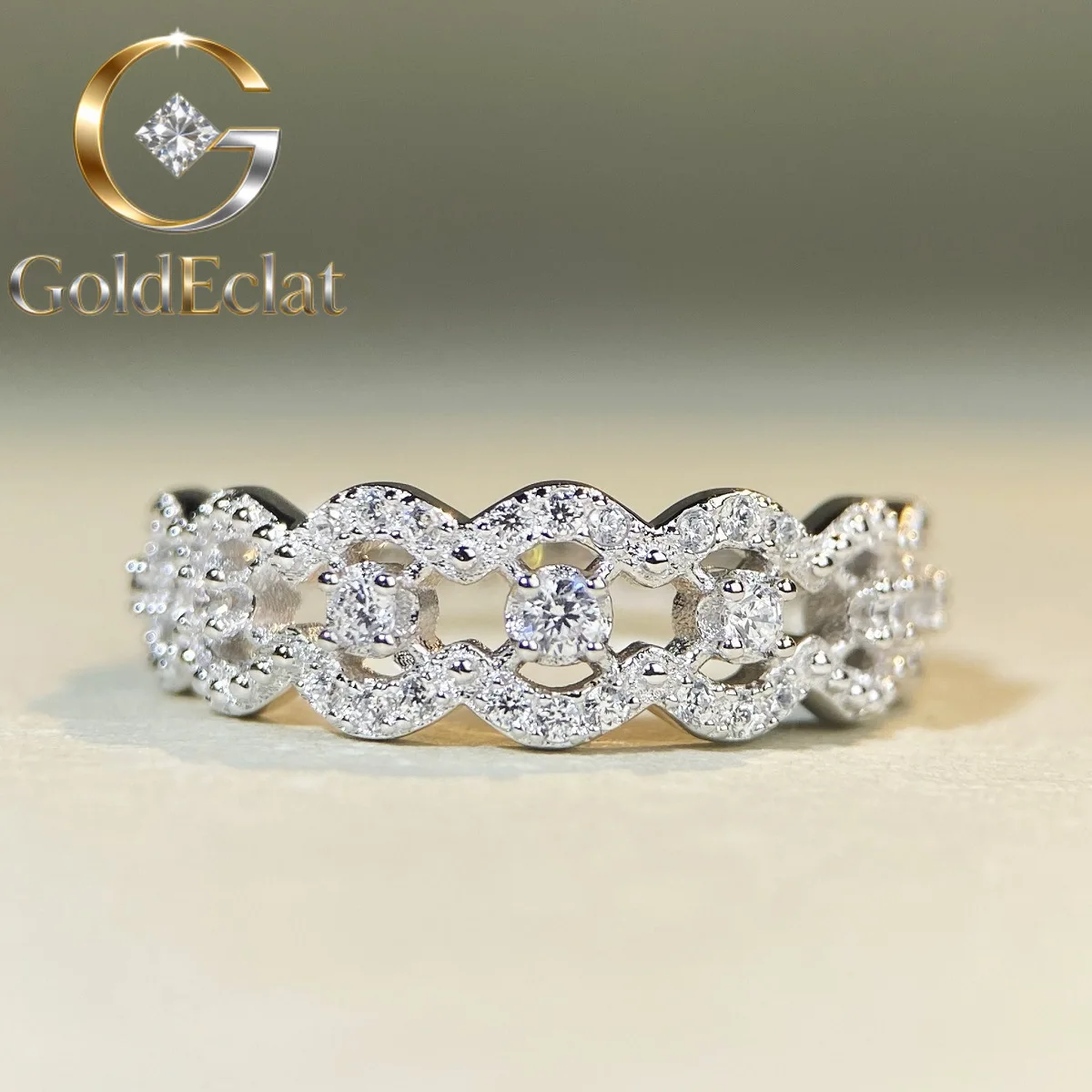 

GoldEclat Luxury Solid Platinum PT950 Women's Fairy Lace Diamond Ring Palace Style Moissanite Diamond Ring