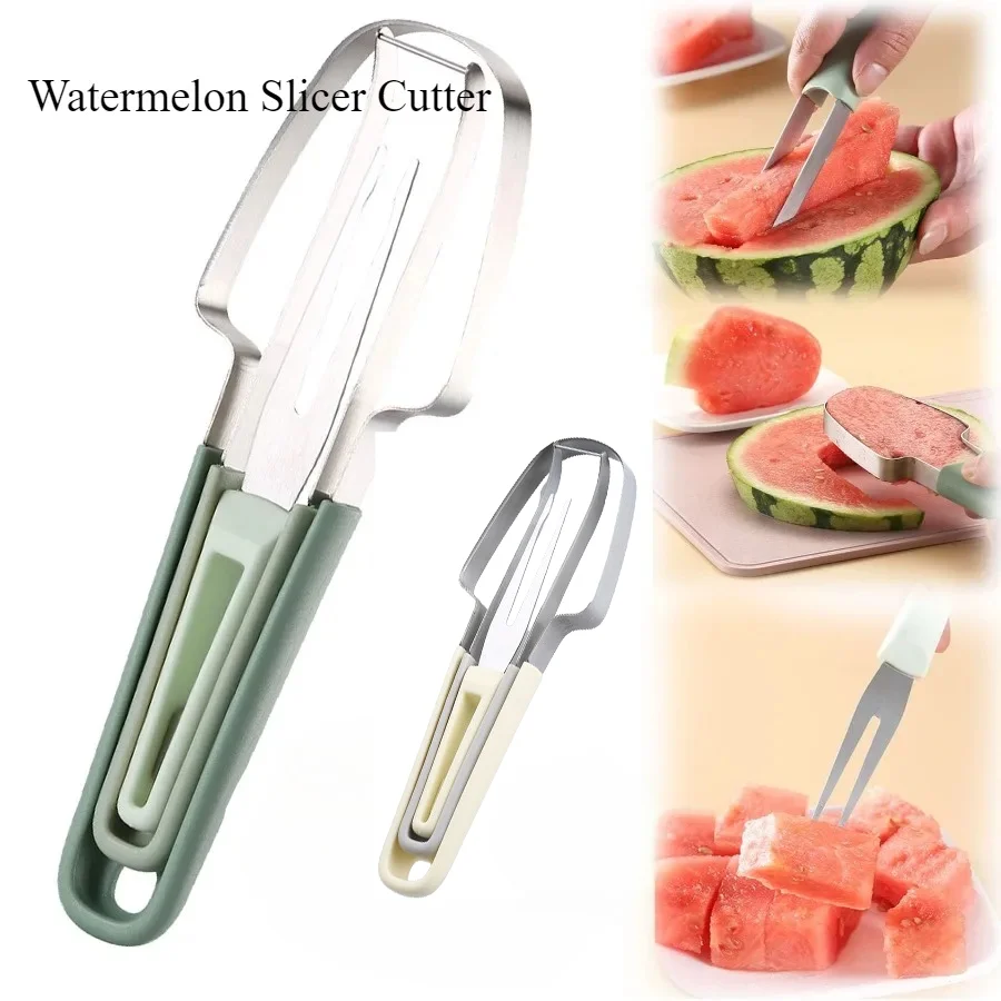 

3-in-1 Watermelon Cutter Slicer Tool Stainless Steel Water Melon Fork Popsicle Watermelon Knife Fruit Cutter Kitchen Gadgets