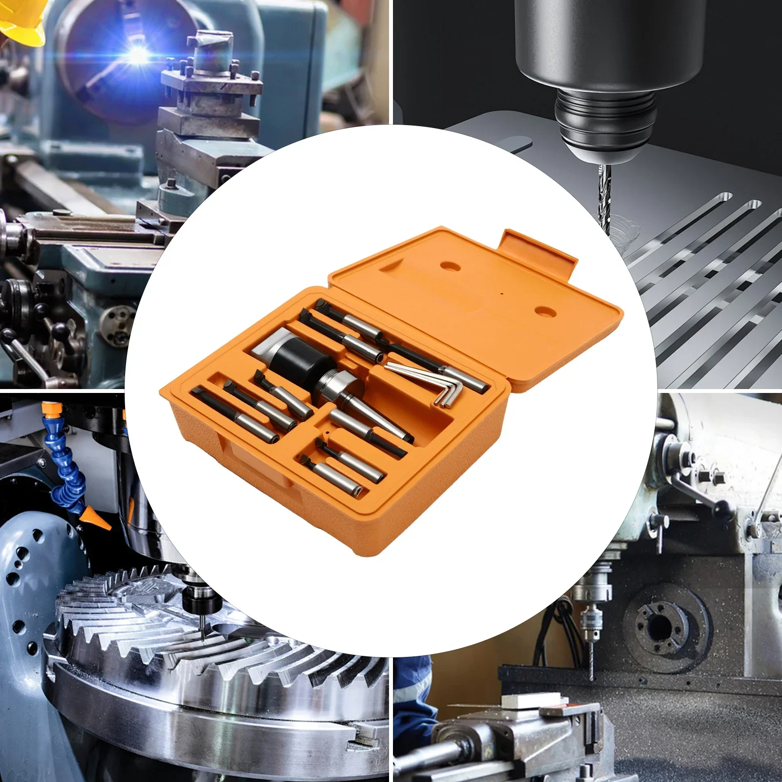 Juego de cabezales de mandrinado de 9 piezas con barra de mandrinado de carburo MT2 M10 de 1/2" para herramienta de fresado Bridgeport