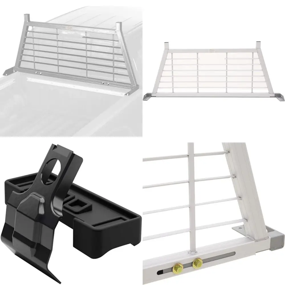 Adjustable Aluminum Truck Headache Rack 62-74W, Brake Light Cutout, Anodized Finish, Enhanced Safety and Style