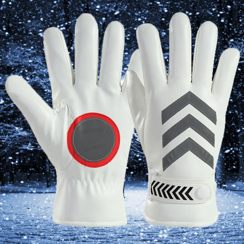 White Traffic Command Gloves Creative Thickened Winter Outdoor Reflective Strip Gloves Warm and Cold Proof Security Duty Gloves