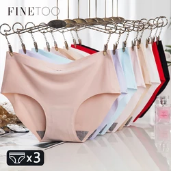 FINETOO 3Pcs Seamless Ice Silk Underwear For Women Sexy Invisible Comfort Briefs Mid-waist Women's Panties Breathable Lingerie