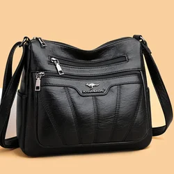 Many Pockets Shoulder Crossbody Bags for Women Soft Leather Ladies Designr Purses and Handbags Solid Color Messenger Bags Sac