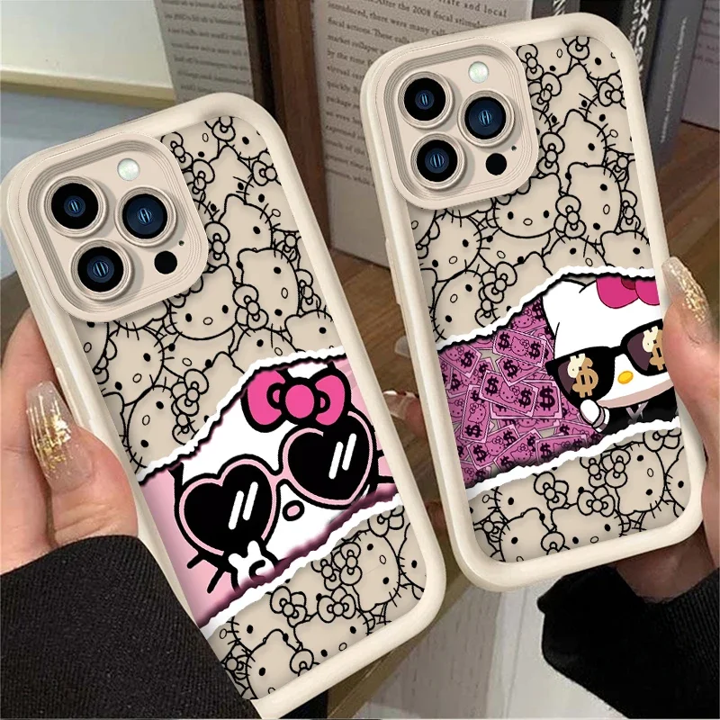 Cartoon Cool Hello Kitty Silicone Case For iPhone 16 15 14 13 12 11 Pro Max X XS X S Max XR SE 2020 7 8 Plus iphone16 TPU Cover