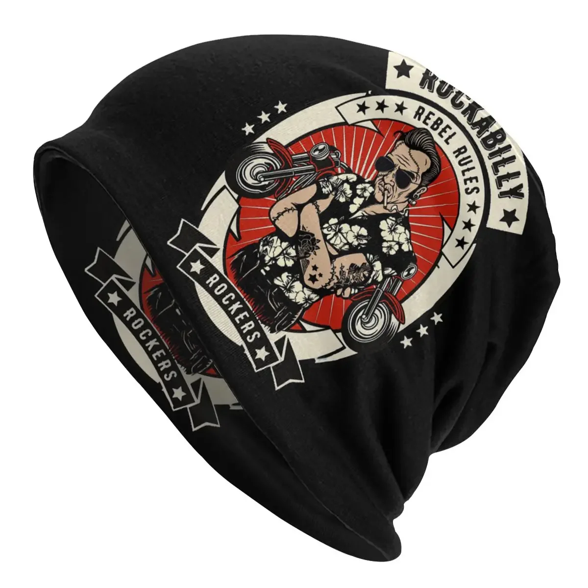 Psychobilly Bikers Rockers Essential Rock and Roll Autumn Female Warm Beanies Double Used Windproof Bonnet Hats