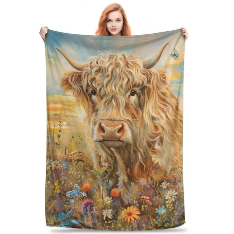 

Good for Meadows Highland Cow Plush Flannel Throw Blanket - Super Soft, Comfortable and Warm for Sofa, Travel, Bedroom