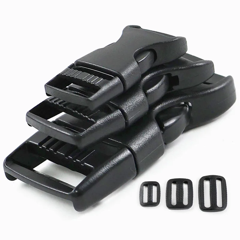 

5/10Sets 15-32mm Plastic Buckle Black Quick Release Buckles Backpack Strap Seat Belt Webbing Adjust Clasp DIY Sewing Accessories