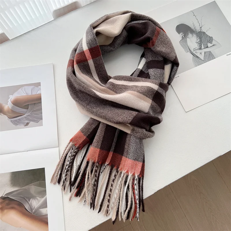 Striped Color Block Designer Winter Scarf Women Cashmere Shawl Travel Blanket Fashion Wrap Outdoor Warm Poncho Stole