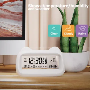 Pantalla de reloj de alarma digital con luz de retroiluminación de la humedad de temperatura de la semana 8 mejores gatos de reloj de ventas - №7