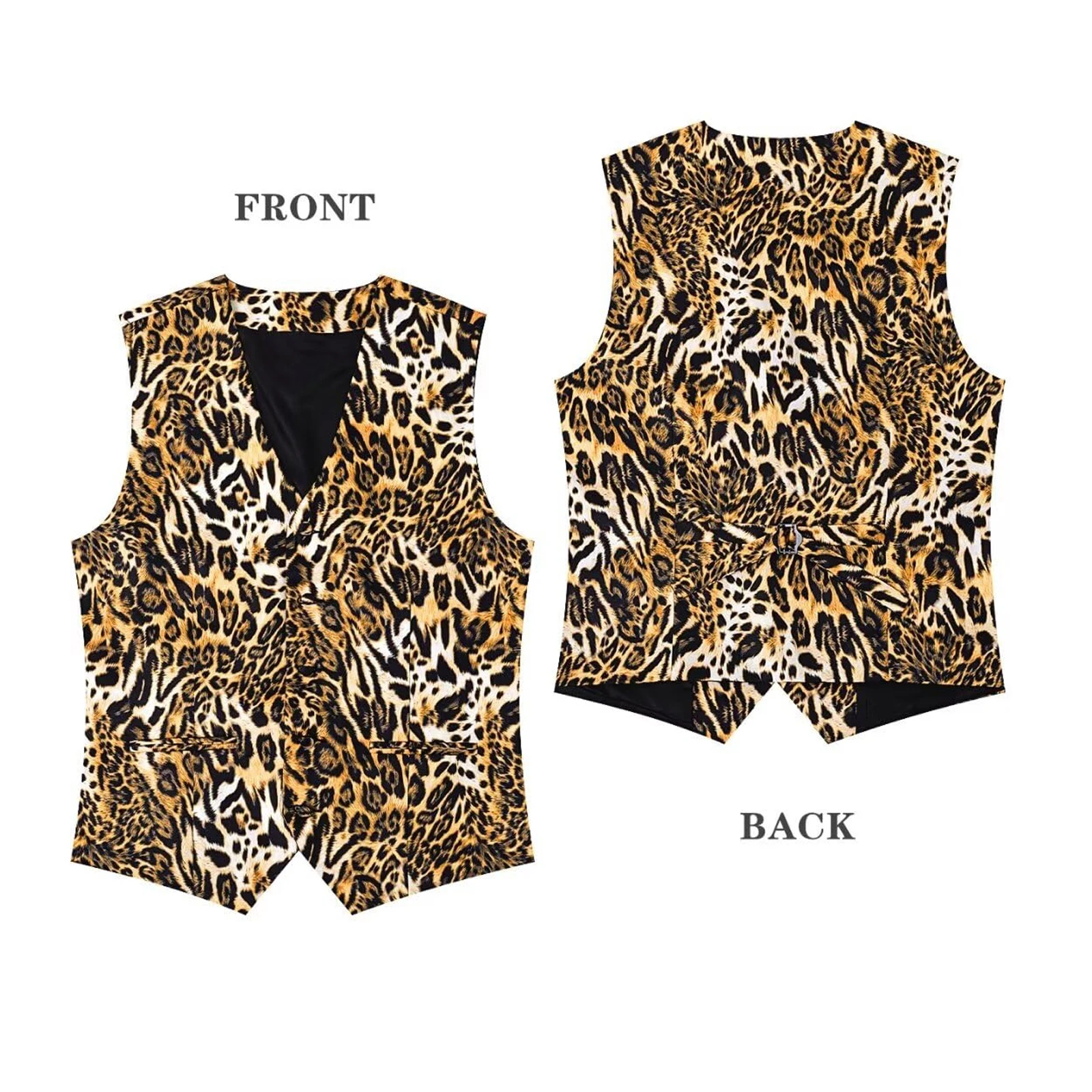 2 PCS Men Animal Print Vest Party Suit Waistcoat Adult Leopard Tiger Print Costume Funny Performance Photography Vest + Bow Tie