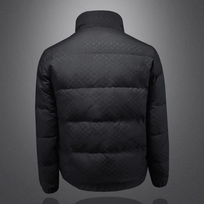 Winter Men's Plaid Jacquard down Jacket Collarless Warm Coat White Duck Feather Outerwear for Cold Weather