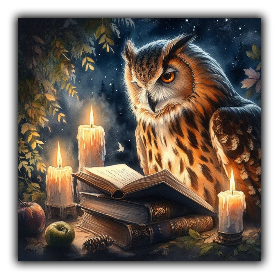 

5D DIY Diamond Painting Animal Owl Full Square Round Diamond Mosaic Complete Kit Magic Book Cross Stitch Home Decor