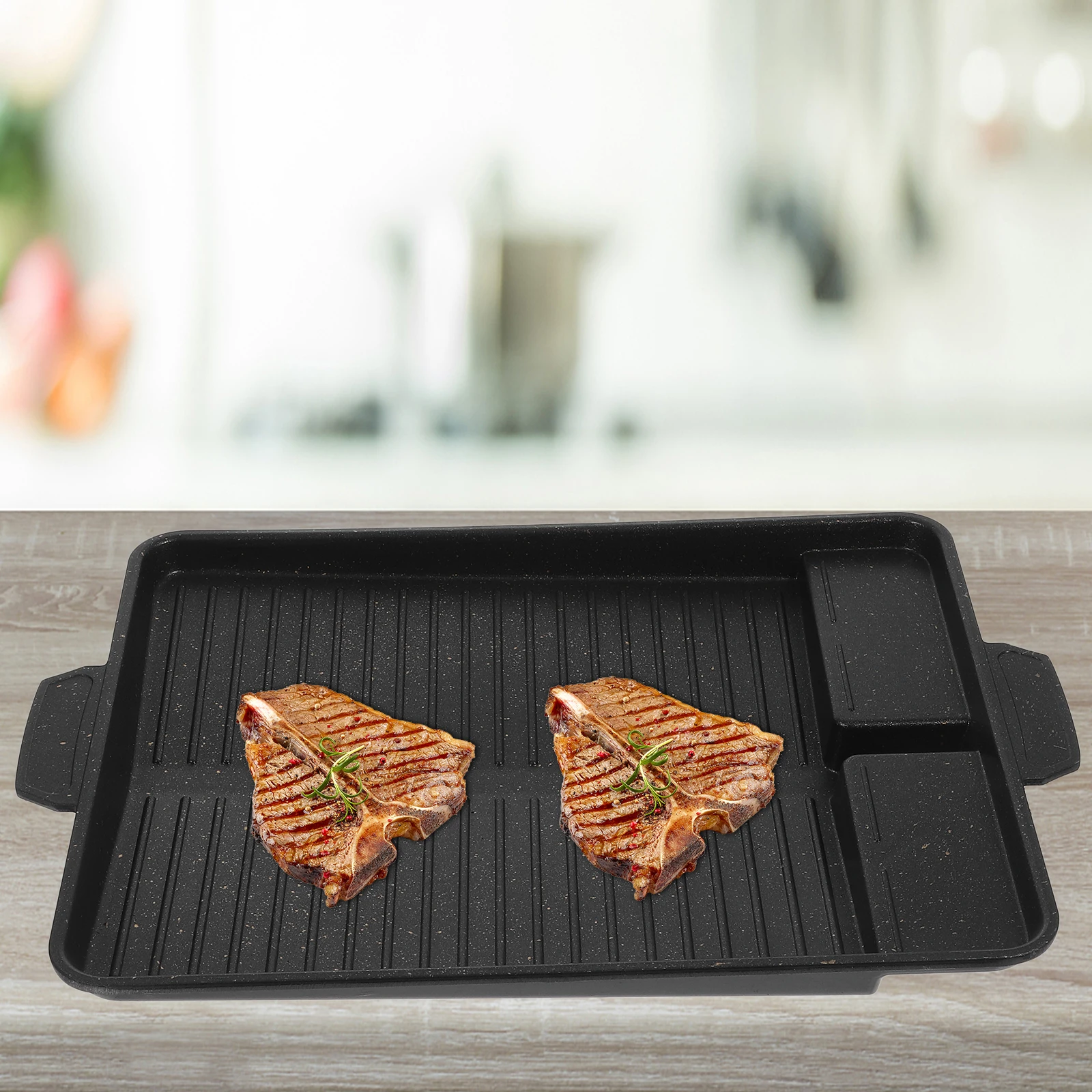 

Portable Barbecue Tray Non stick Bakeware Medical Stone Coating Home Outdoor Camping Stove Baking Pan Simple Grill Black
