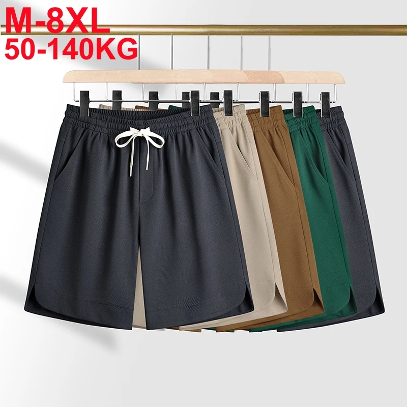 Oversized Summer Men Shorts 6xl 7xl 8xl Plus Size 2024 New Knee Length Breathable Home Trousers Loose Fashion 5 Colors