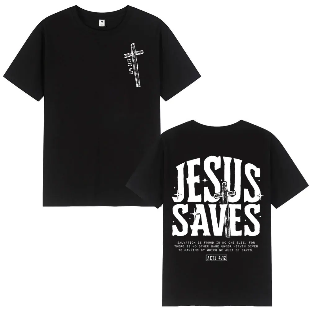 Jesus Saves Christian Bible Verse T-shirts Men Women Fashion Vintage Short Sleeve T Shirt Summer Casual Loose 100%cotton T-shirt