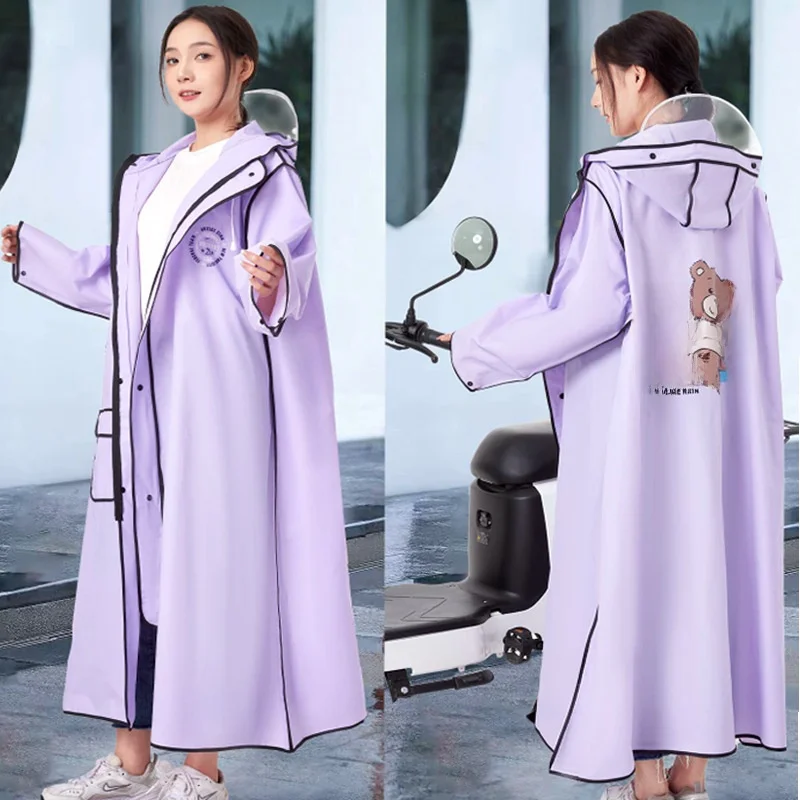 Adult Unisex Raincoat Long with Double Hood for Cycling Hiking  Vehicle Waterproof Overall Design Motorcycle Rain Suit