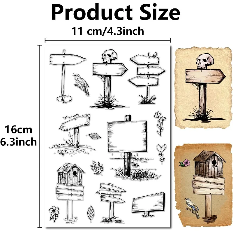 1pc Rustic Road Signs Clear Rubber Stamp Label Mailbox Farm Vintage Transparent Silicone Seals Stamp Retro for Journaling Card