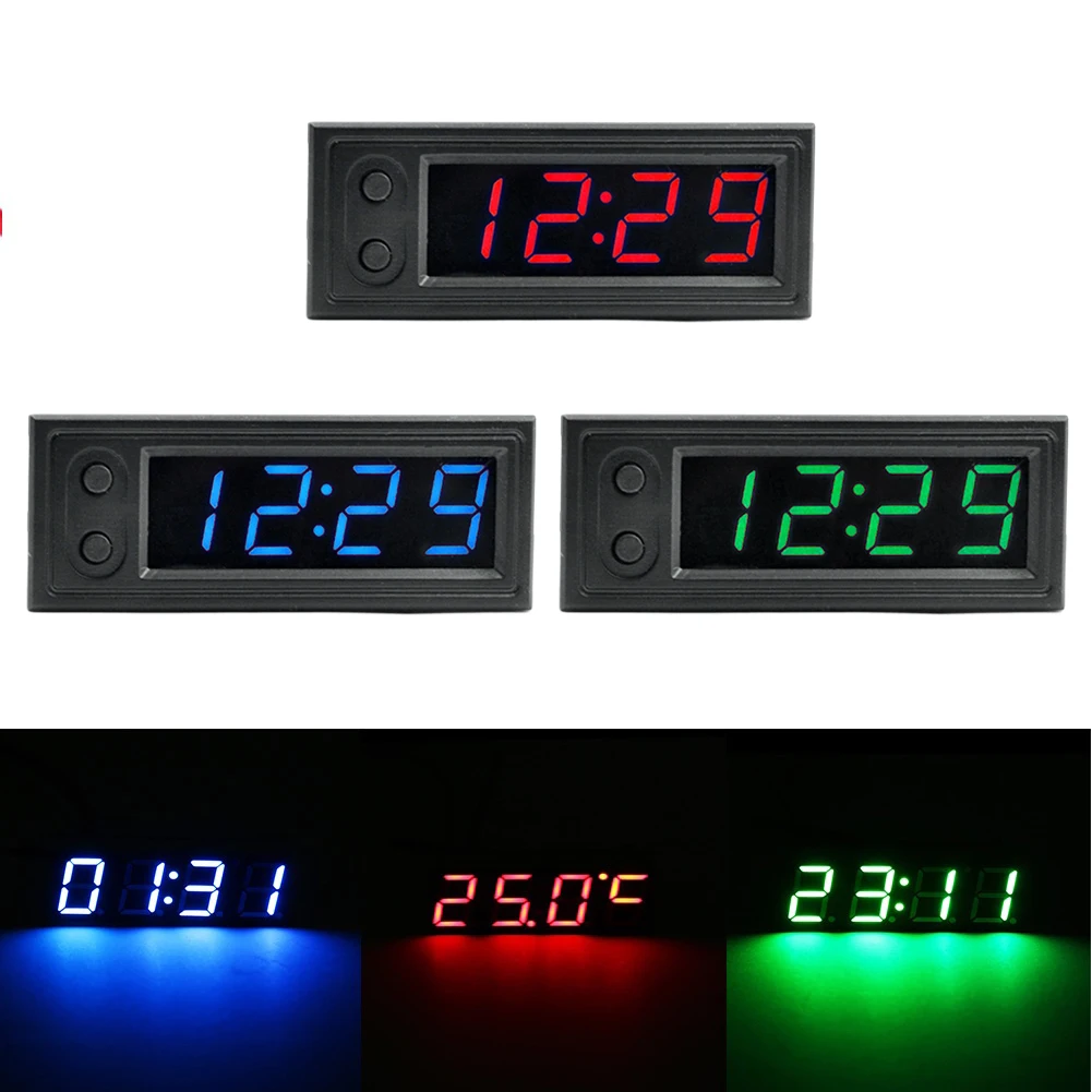 3 in 1 Car Temperature Clock LED Display Digital Clock Voltage Tester Luminous Electronic Clock Voltmeter Automobile Accessories