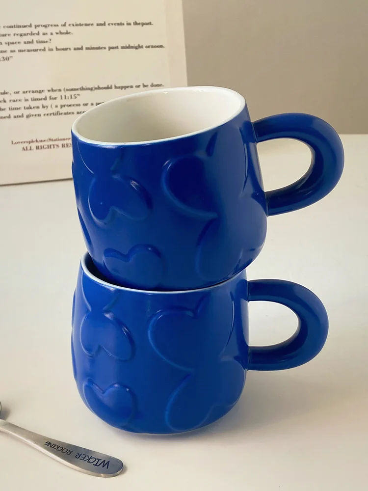 500ml Blue Heart Pattern Mug Large Capacity Ceramic Water Cup Milk Cup Premium Coffee Cup Home Use Simple Style Mug