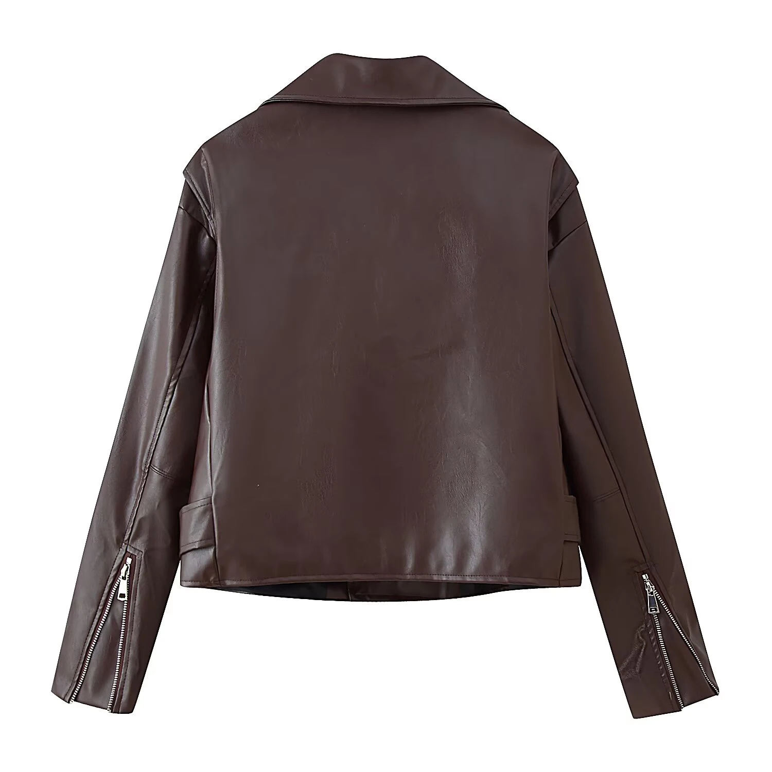 เสื้อแจ็คเก็ตหนังเทียมทรงสั้นแบบใหม่สไตล์ยุโรปและอเมริกาสำหรับผู้หญิง พร้อมเข็มขัด ทรงหลวม