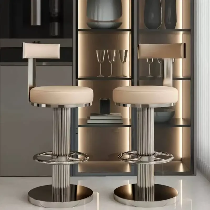 Classic Beige Metal Bar Chair Italian Makeup Artist Luxury Nordic Bar Chair Counter Height Silla Alta Para Barra Club Furniture
