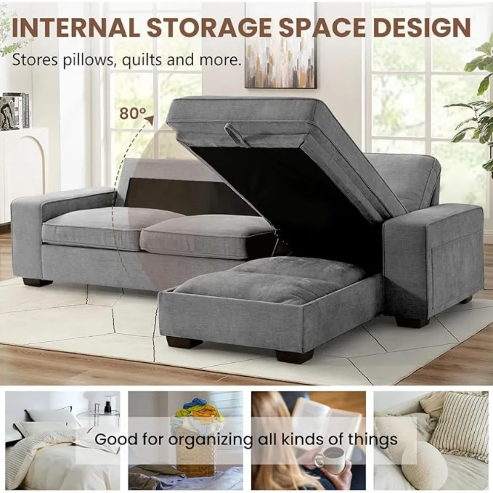 99“ Convertible Sectional Sofa,L Shaped Couch,Multi-Functional Reversible Sofa with USB and Type-C Charging Ports, Storage