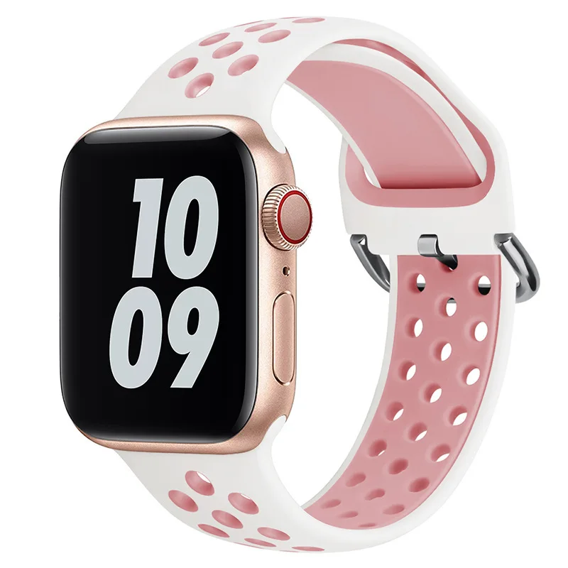 Two-tone Perforated Silicone Strap Suitable for All Range Apple Watch Series Two-color Iridescent Silicone Strap