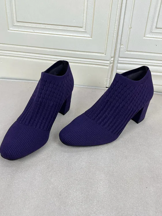 

Faionable Knitted High Heel ort Boots Women's round Toe Color Thi Heel Slip-On Boots Spring Autumn Seasonal Wear