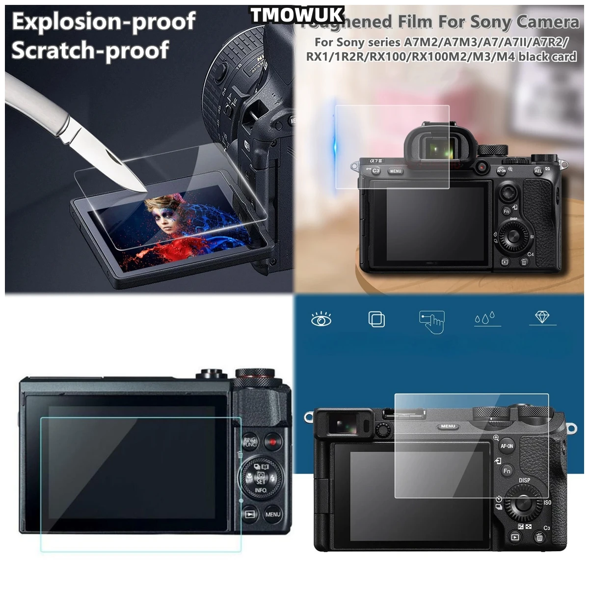 

For RX100 RX100IV RX100VII A9 A9II, High Clarity 9H Tempered Glass Screen Protector, Durable Defense.
