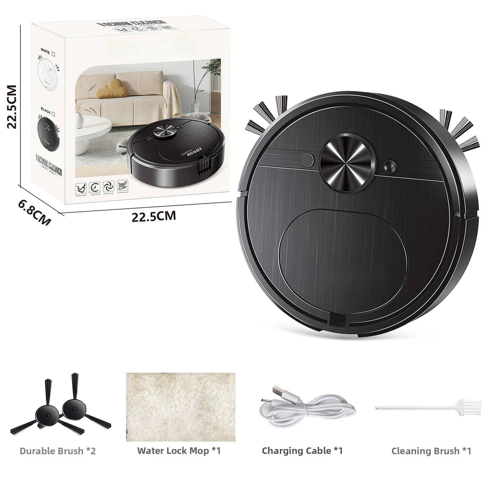 Wireless Smart Robot Vacuum Cleaner with Dual Functionality for Dry and Wet Floor Cleaning in Residential and Commercial Spaces