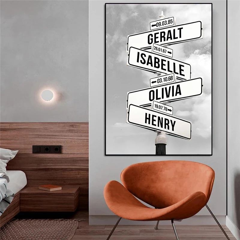 Personalized Canvas Wall Art Intersection Street Sign 2-5 Names/Dates on Print Canvas Pictures Family Street Sign Home Decor