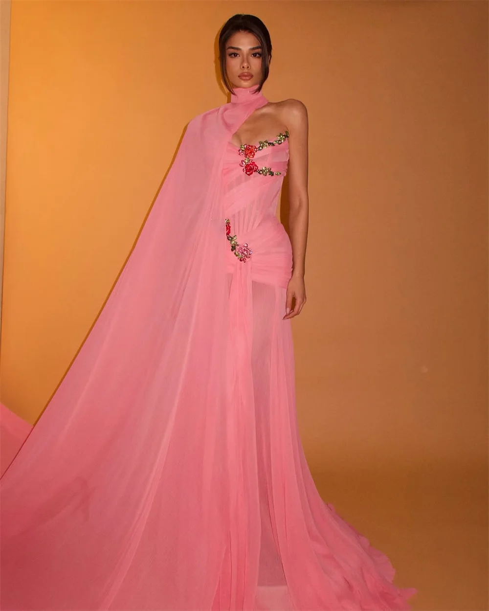 فساتين حفلات الزفاف بدون حمالات من Mila باللون الوردي مخصصة بدون أكمام شال فساتين سهرة أنيقة شيفون حورية البحر فيستدوس دي فييستا