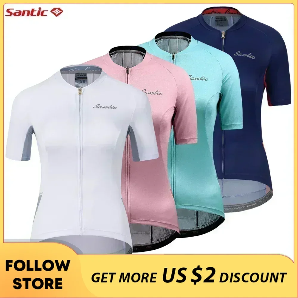 Santic Women Cycling Jersey Professional Ladies Outdoor Cycling Road Bike Jersey Bicycle Top Short Sleeve Summer Shirts